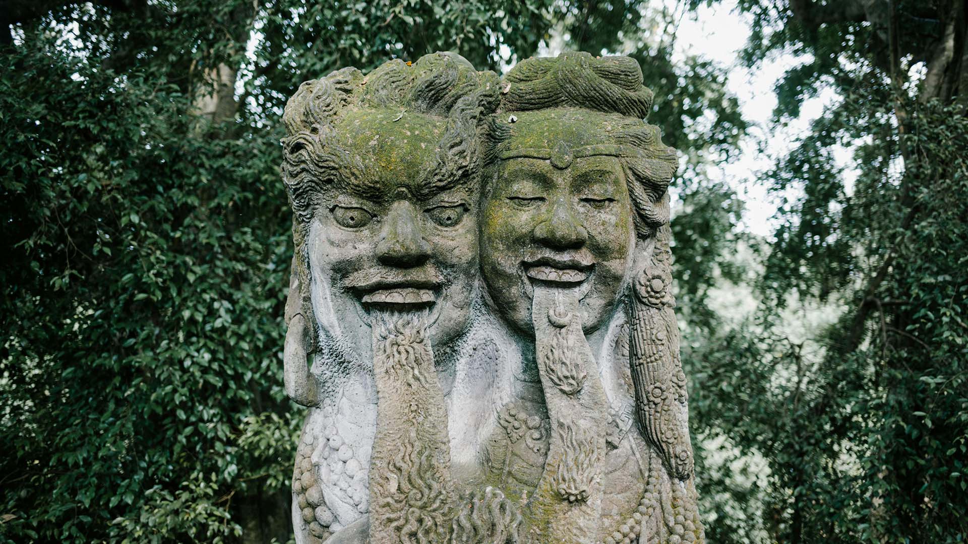 close-up su una statua delle Foresta delle scimmie di Ubud in Indonesia