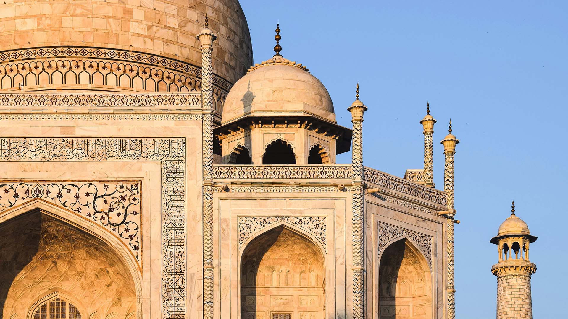 close-up delle cupole e delle decorazioni del Taj Mahal in India