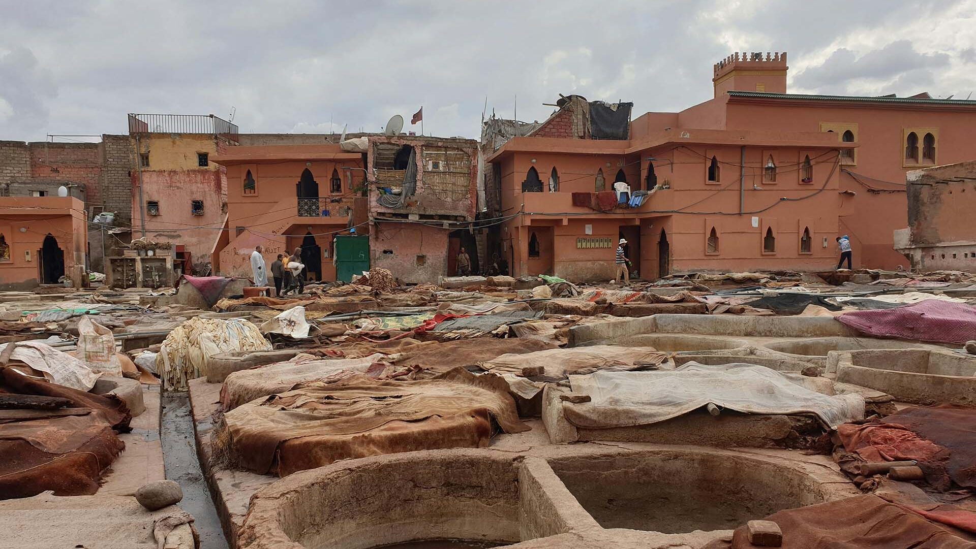 conceria di pelli a Marrakech in Marocco