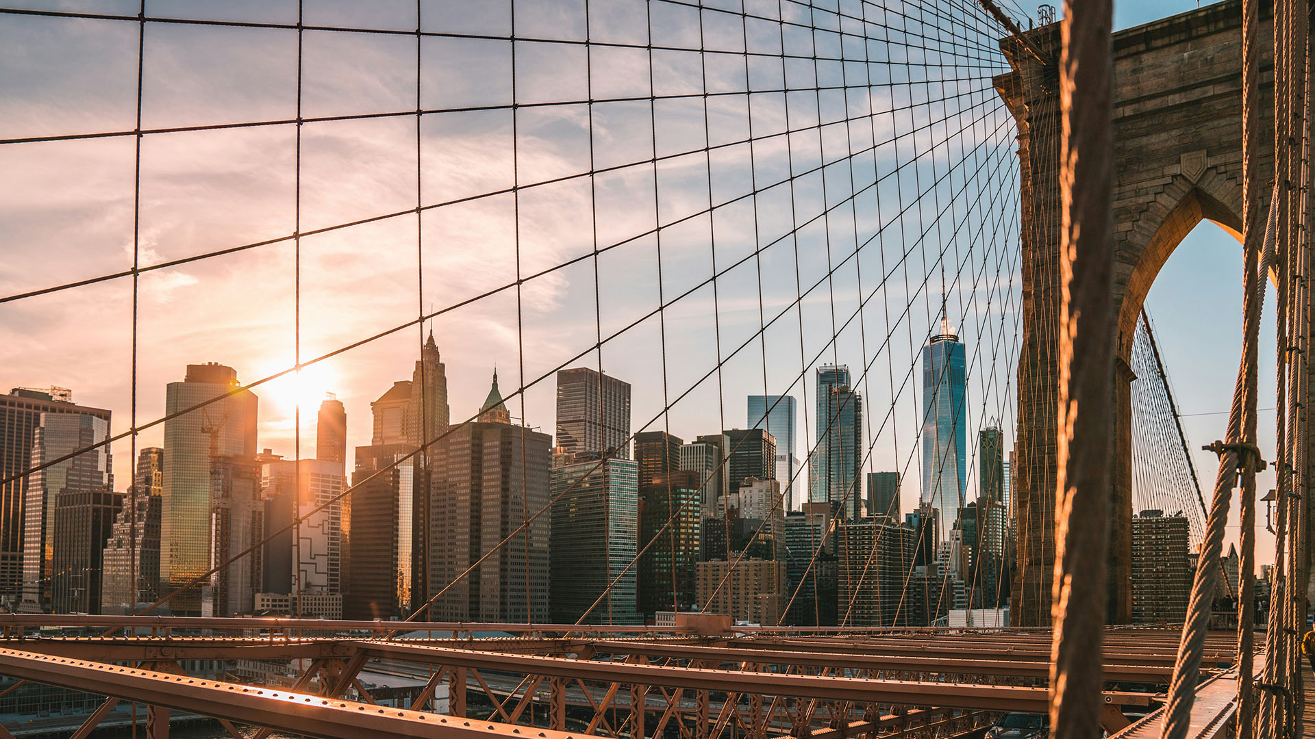 vista dello skyline di New York dal Ponte di Brooklyn